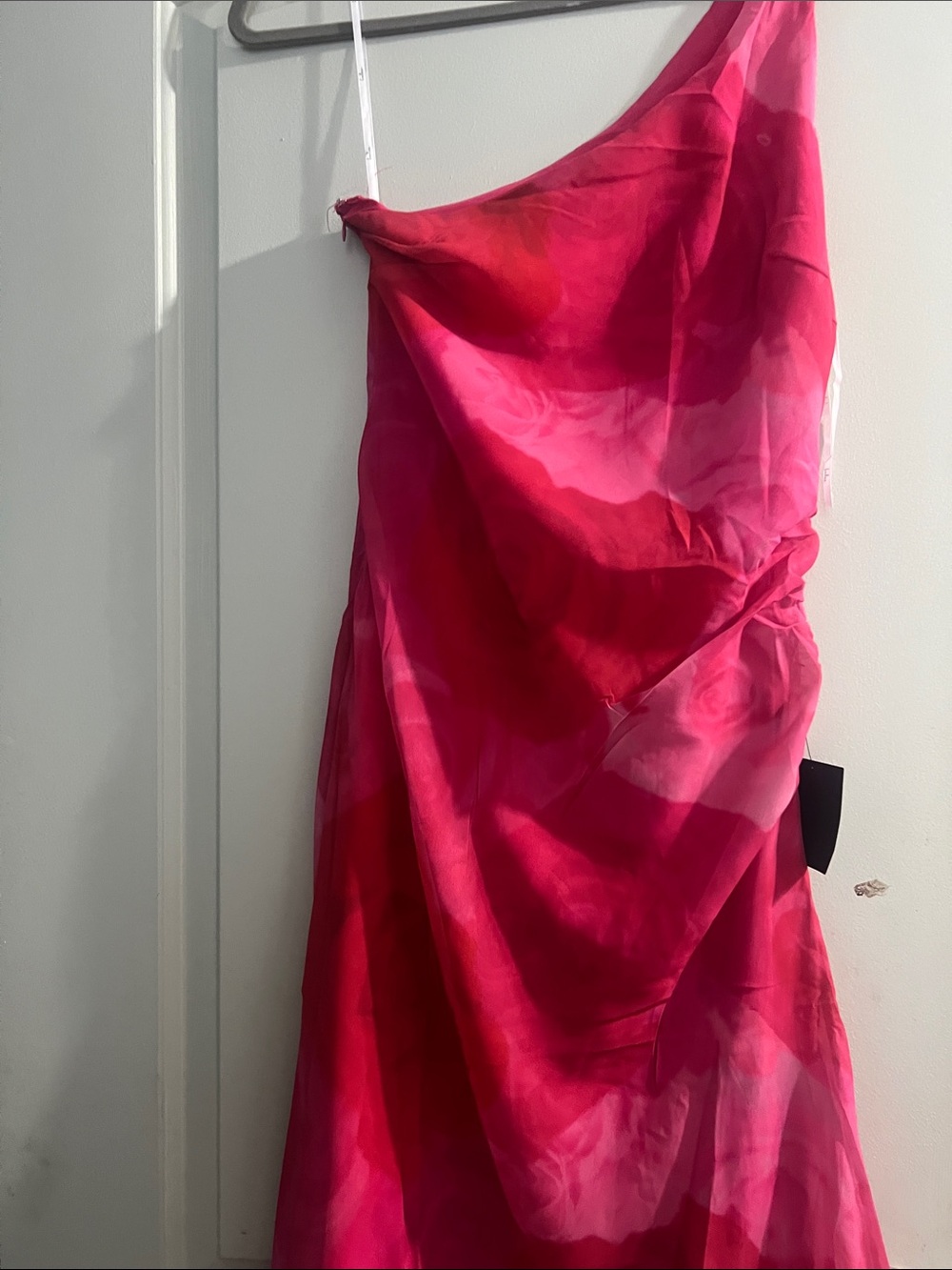 Lulu's Hot Pink and Fuchsia Watercolor One-Shoulder Dress
